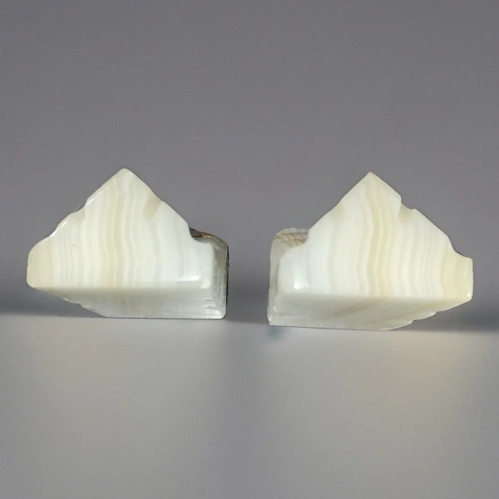VTG Pair Carved Heavy Onyx Marble Aztec Mayan Tiki Bookends Decor 3 1/2‎ inch